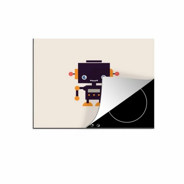 MuchoWow Herdblende-/Abdeckplatte Roboter - Antenne - Orange - Beige - Kind - Kinder, Vinyl, (1 tlg), 60x52 cm, Mobile Arbeitsfläche nutzbar, Ceranfeldabdeckung