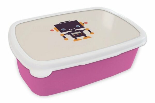 MuchoWow Lunchbox Roboter - Antenne - Orange - Beige - Kind - Kinder, Kunststoff, (2-tlg), Brotbox für Erwachsene, Brotdose Kinder, Snackbox, Mädchen, Kunststoff