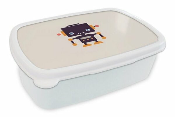 MuchoWow Lunchbox Roboter - Antenne - Orange - Beige - Kind - Kinder, Kunststoff, (2-tlg), Brotbox für Kinder und Erwachsene, Brotdose, für Jungs und Mädchen