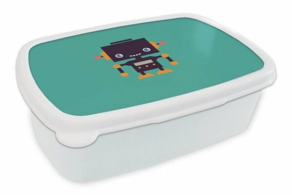 MuchoWow Lunchbox Roboter - Gesicht - Antenne - Blau - Jungen, Kunststoff, (2-tlg), Brotbox für Kinder und Erwachsene, Brotdose, für Jungs und Mädchen