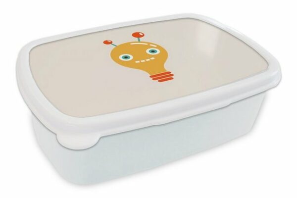 MuchoWow Lunchbox Roboter - Glühbirne - Gesicht - Antenne - Kinder, Kunststoff, (2-tlg), Brotbox für Kinder und Erwachsene, Brotdose, für Jungs und Mädchen