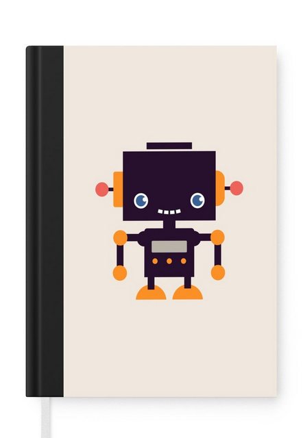 MuchoWow Notizbuch Roboter - Antenne - Orange - Beige - Kind - Kinder, Journal, Merkzettel, Tagebuch, Notizheft, A5, 98 Seiten, Haushaltsbuch