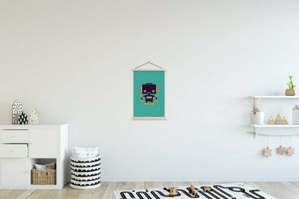 MuchoWow Poster Roboter - Gesicht - Antenne - Blau - Jungen, (1 St), Posterleiste, Textilposter für Wohnzimmer, Bilderleiste, Magnetisch