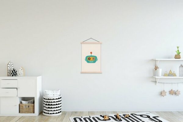 MuchoWow Poster Roboter - Gesicht - Antenne - Technik - Junge - Kind, (1 St), Posterleiste, Textilposter für Wohnzimmer, Bilderleiste, Magnetisch