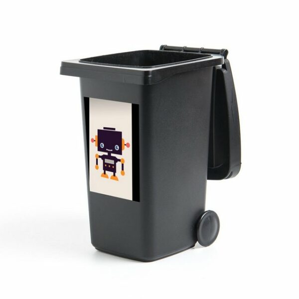 MuchoWow Wandsticker Roboter - Antenne - Orange - Beige - Kind - Kinder (1 St), Mülleimer-aufkleber, Mülltonne, Sticker, Container, Abfalbehälter