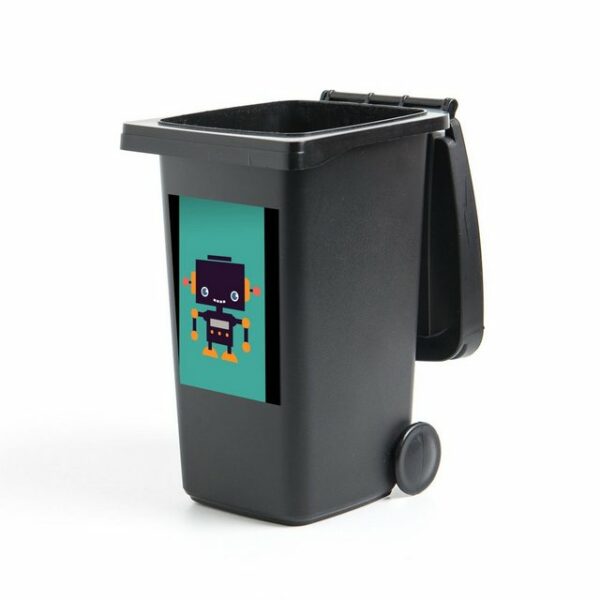 MuchoWow Wandsticker Roboter - Gesicht - Antenne - Blau - Jungen (1 St), Mülleimer-aufkleber, Mülltonne, Sticker, Container, Abfalbehälter