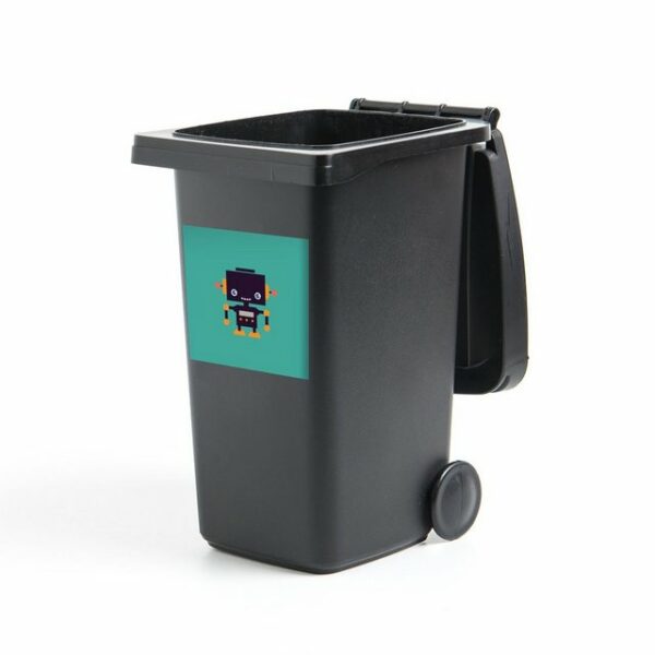 MuchoWow Wandsticker Roboter - Gesicht - Antenne - Blau - Jungen (1 St), Mülleimer-aufkleber, Mülltonne, Sticker, Container, Abfalbehälter