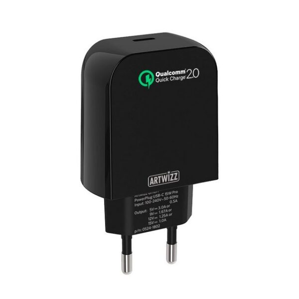 Artwizz PowerPlug USB-C 15W Pro, QUALCOMM Quick Charge Ladegerät, Schwarz Smartphone-Ladegerät