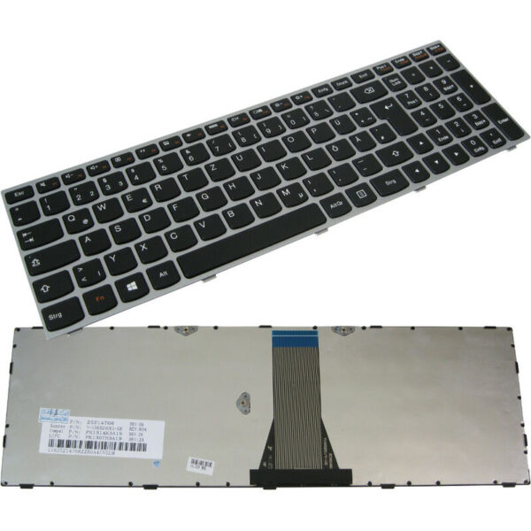 Original qwertz Tastatur Deutsch mit silbernem Rahmen für Lenovo Ideapad 5N20H03419 80E007KGE 80E3 80F0 80G0 80JA 80K4 80LH 80LM 80M2 80M3 80M7 80NL