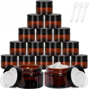 10pcs 5g-50g Amber Brown Glass Cosmetic Jar Face Cream Bottles Portable Travel Face Cream Cosmetic