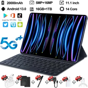 2024 5G New Android 13.0 Global Version 5K HD 11.1 Inch Tablet Android 16GB RAM 1TB ROM 20000mAh