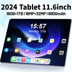 2024 5G Tablet Android 12.0 Brand New 11.6 inch 16GB RAM 1TB ROM Tablet 16MP 32MP 8800mAh 10Core